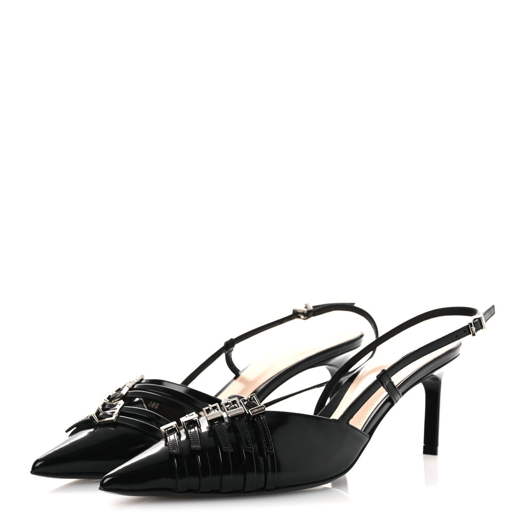Gucci Patent Regent Calfskin Walma 65 Buckle Slingback Pumps 38 Black