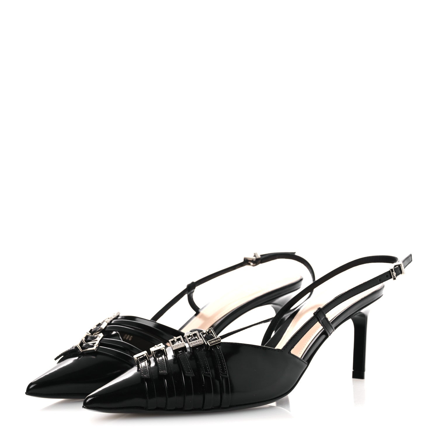 Gucci Patent Regent Calfskin Walma 65 Buckle Slingback Pumps 38 Black