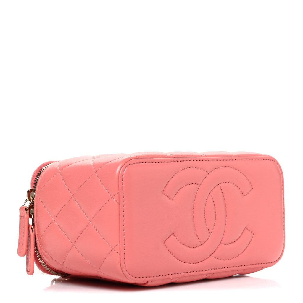 Chanel Lambskin Quilted Small Charming Top Handle Vanity Case With Chain Pink