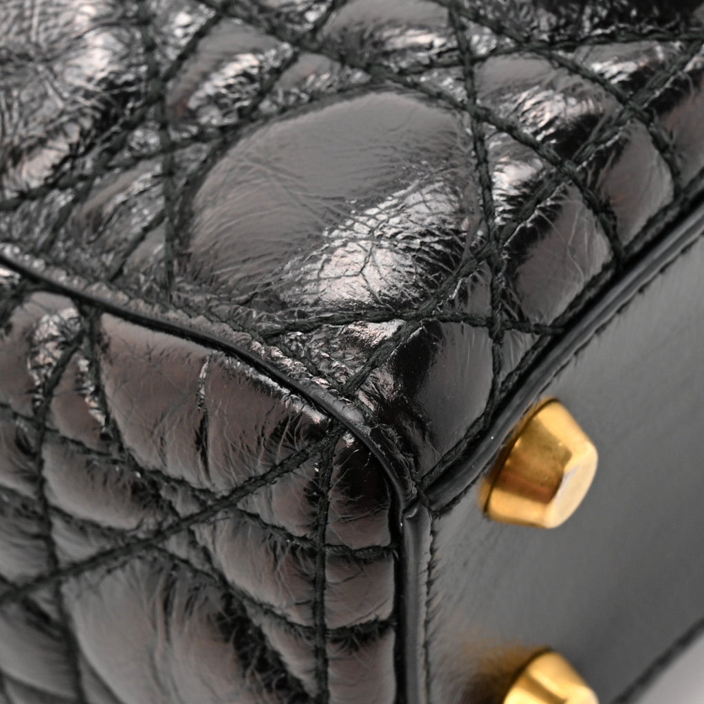 Christian Dior Crinkled Patent Cannage Small Lucky Badges My Lady Dior Black