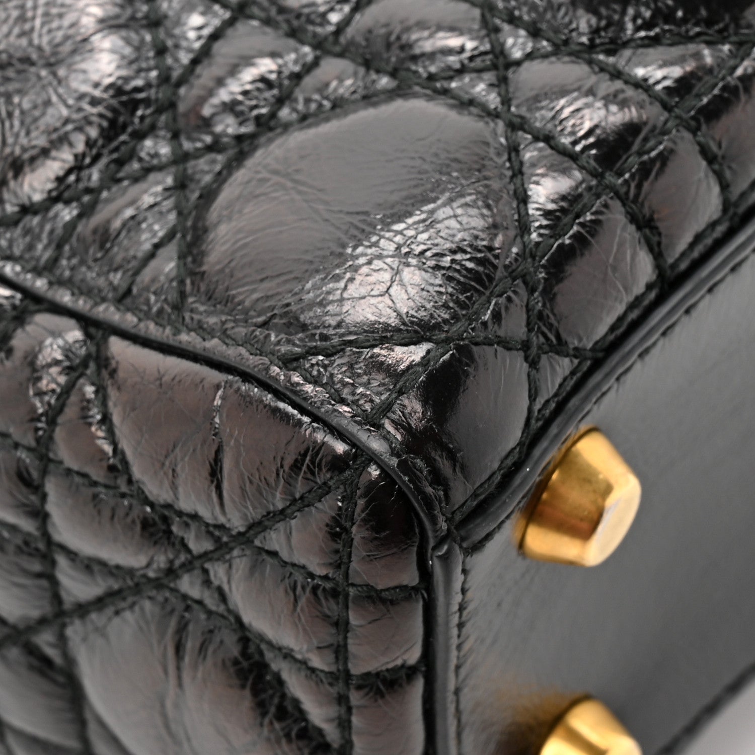 Christian Dior Crinkled Patent Cannage Small Lucky Badges My Lady Dior Black