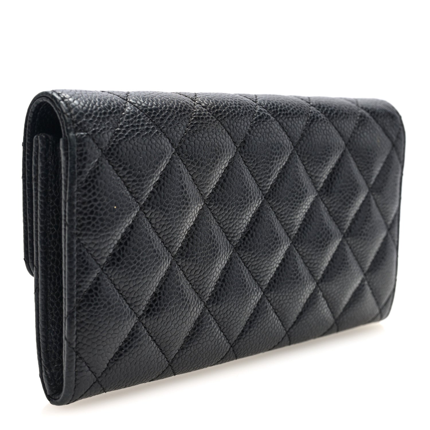 Caviar Quilted Large Gusset Flap Wallet Black