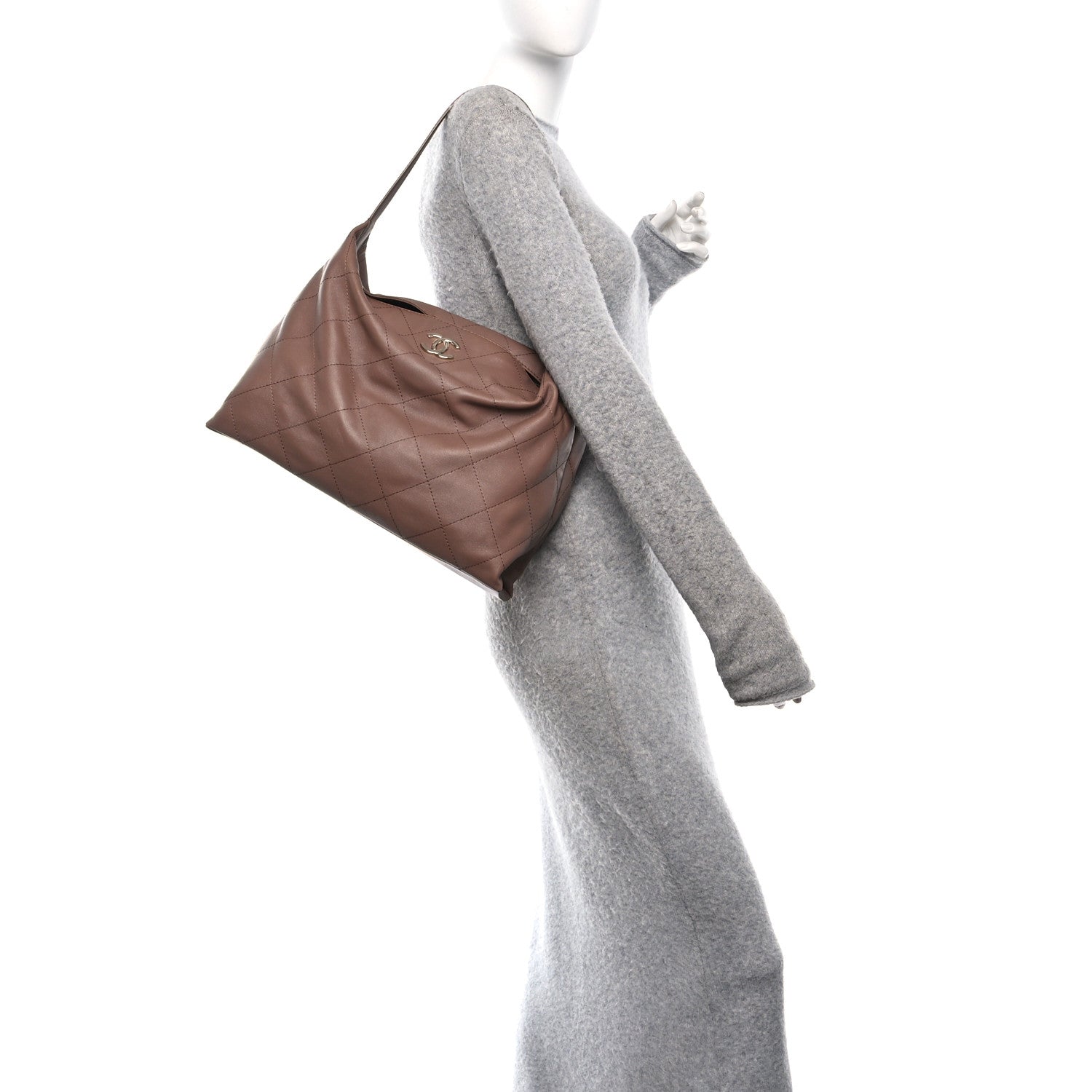 Chanel Shiny Lambskin Quilted Maxi Hobo Brown