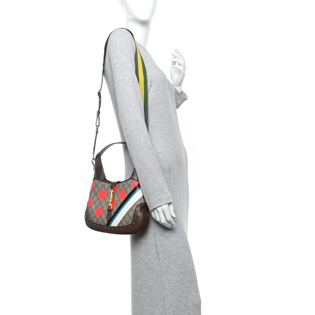 Gucci GG Supreme Monogram Web Geometric Small Jackie 1961 Beige Multicolor Brown Sugar