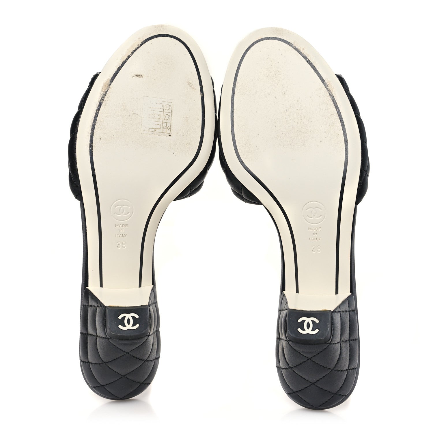 Lambskin Quilted Textured CC Mules 39 Black