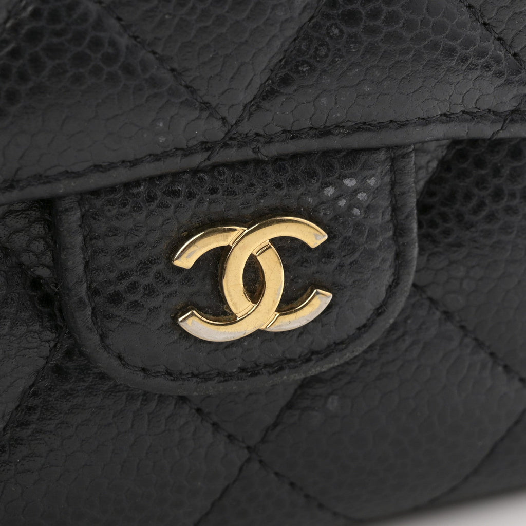 Caviar Quilted Tri-Fold Flap Wallet Black