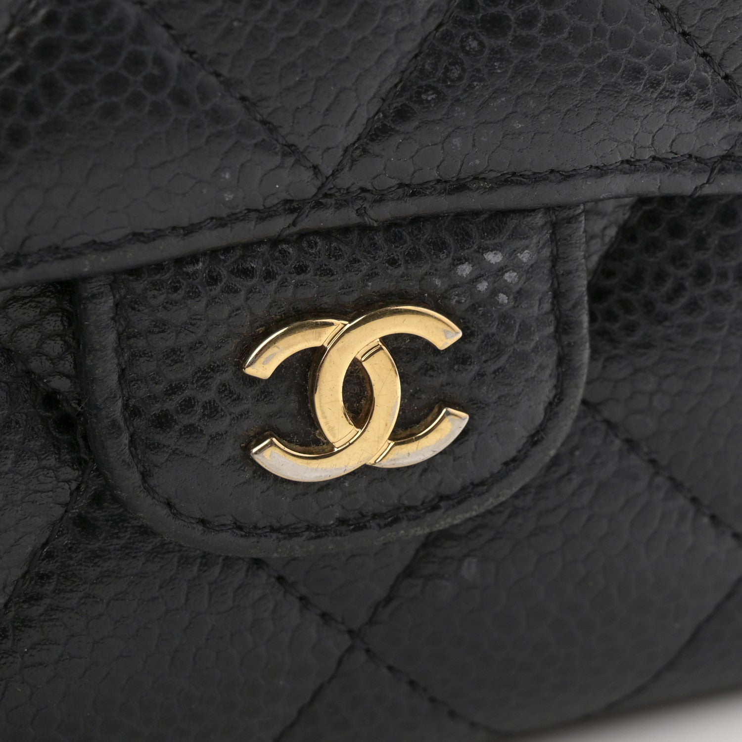 Caviar Quilted Tri-Fold Flap Wallet Black