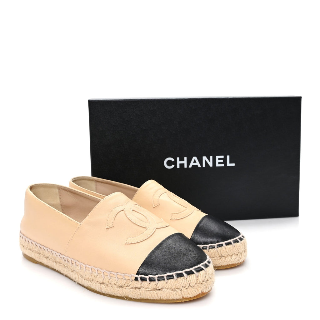 Lambskin CC Espadrilles 37 Beige Black