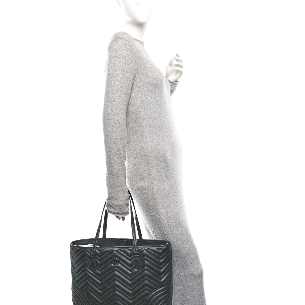 Gucci Calfskin Matelasse Monochrome Large GG Marmont Tote Bag Black