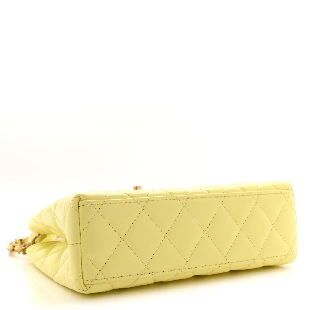 Chanel Shiny Aged Calfskin Quilted Nano Kelly Shopper Light Yellow
