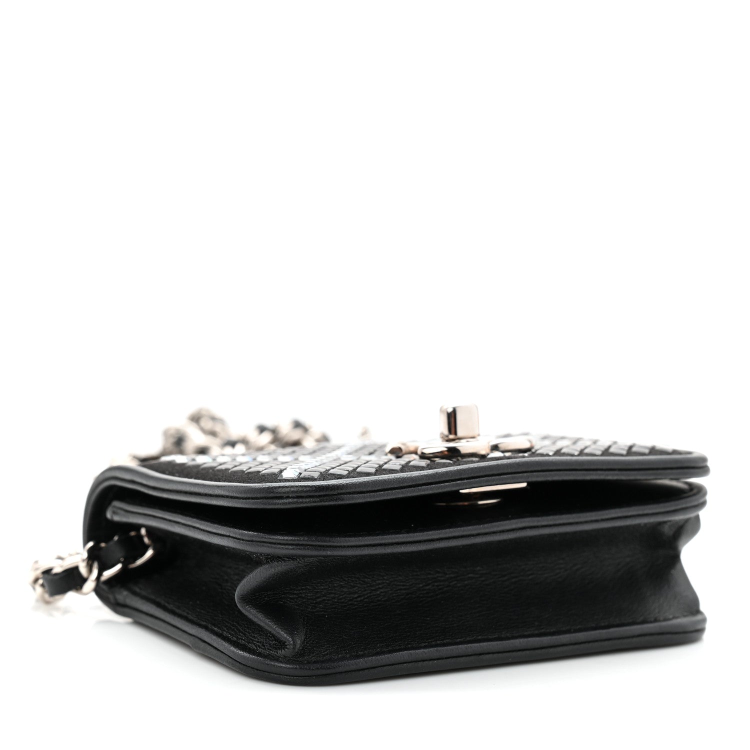 Chanel Lambskin Crystal Quilted Mini Chain Belt Bag Black
