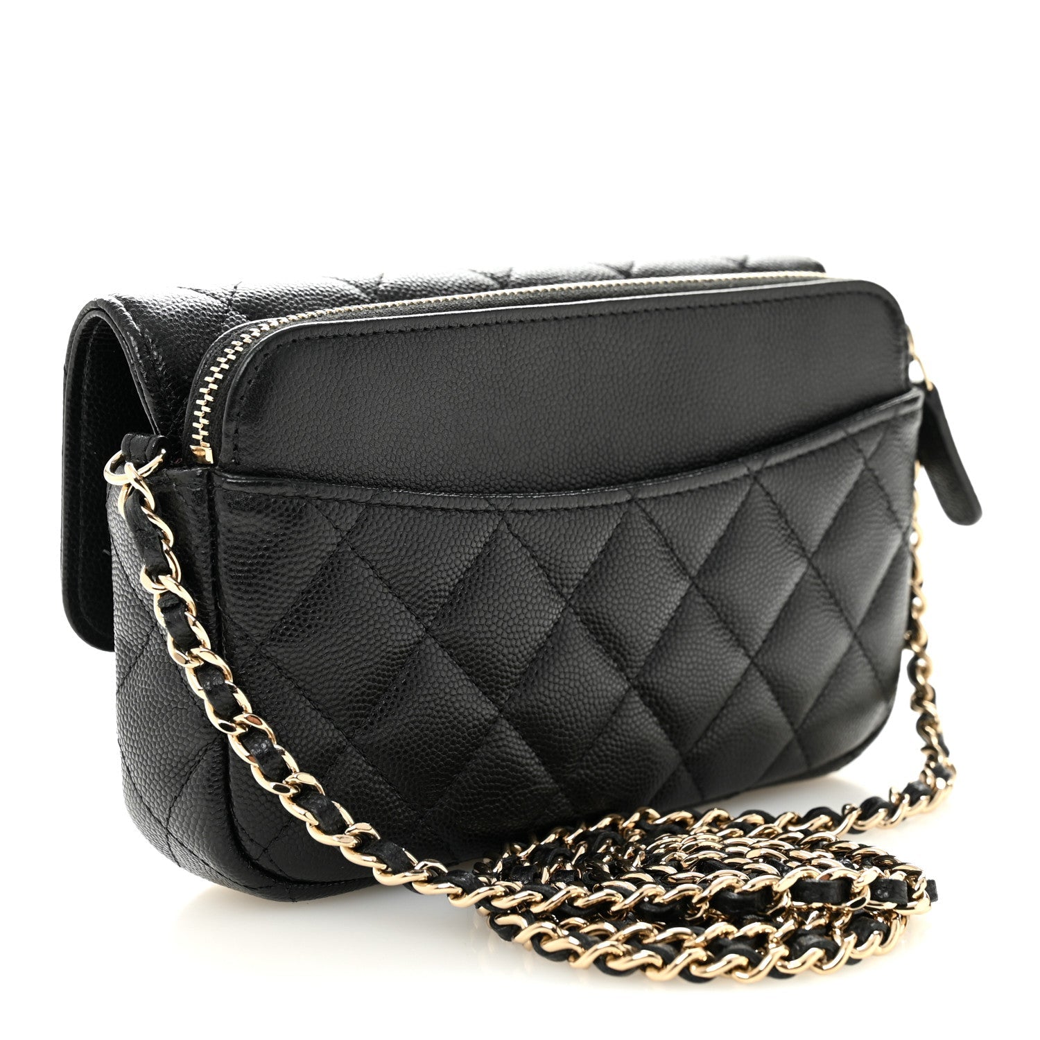 Chanel Caviar Quilted Flap Phone Holder With Chain Black