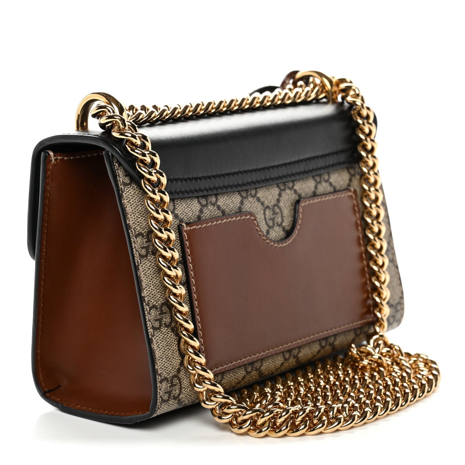 Gucci GG Supreme Monogram Calfskin Small Padlock Shoulder Bag Beige Black Cuir