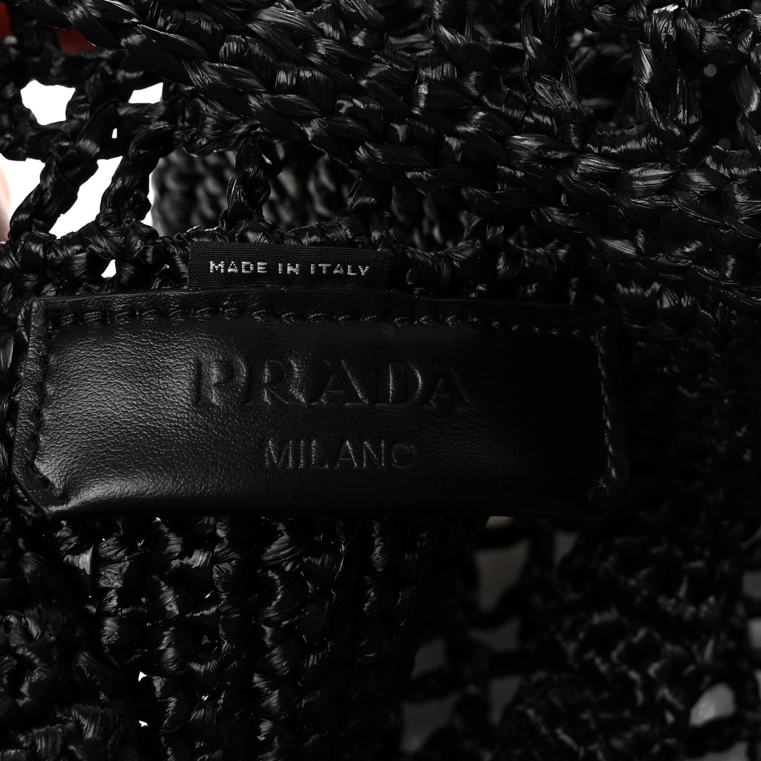Prada Yarn Raffia Effect Crochet Logo Embroidered Small Tote Bag Black