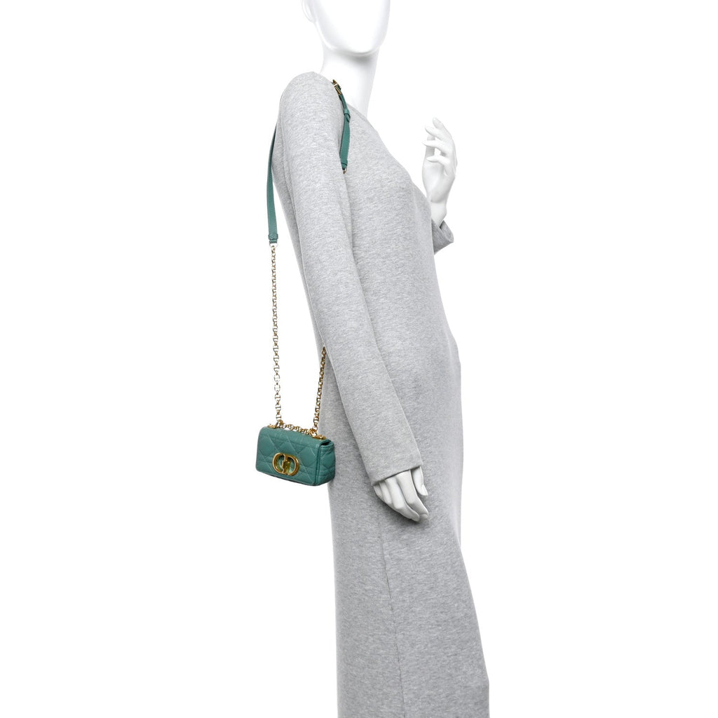 Christian Dior Supple Calfskin Cannage Micro Caro Bag Vert Tundra