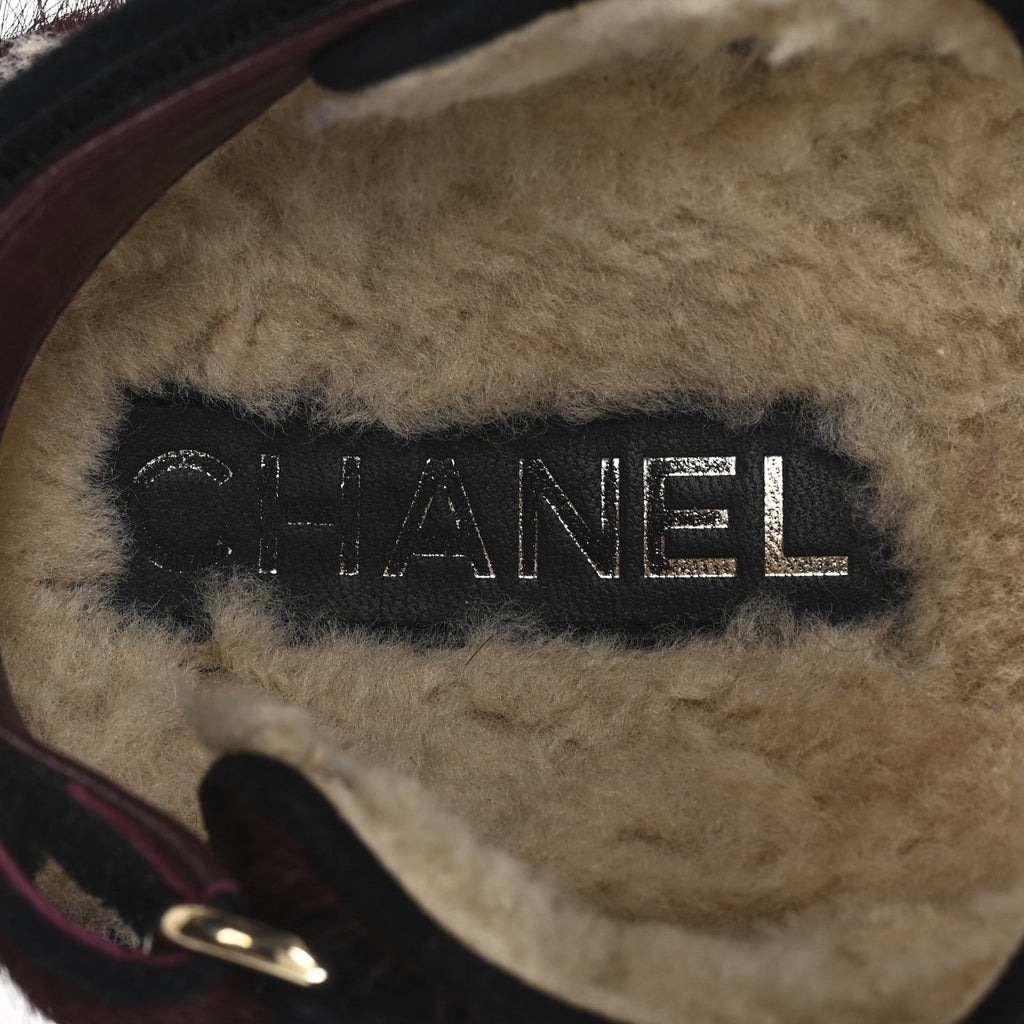 Calf Hair Suede Shearling Dad Sandals 36.5 Burgundy Black