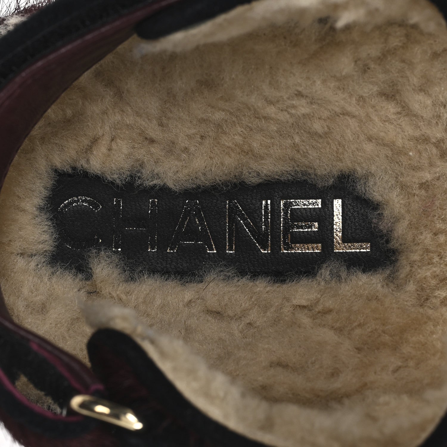 Calf Hair Suede Shearling Dad Sandals 36.5 Burgundy Black
