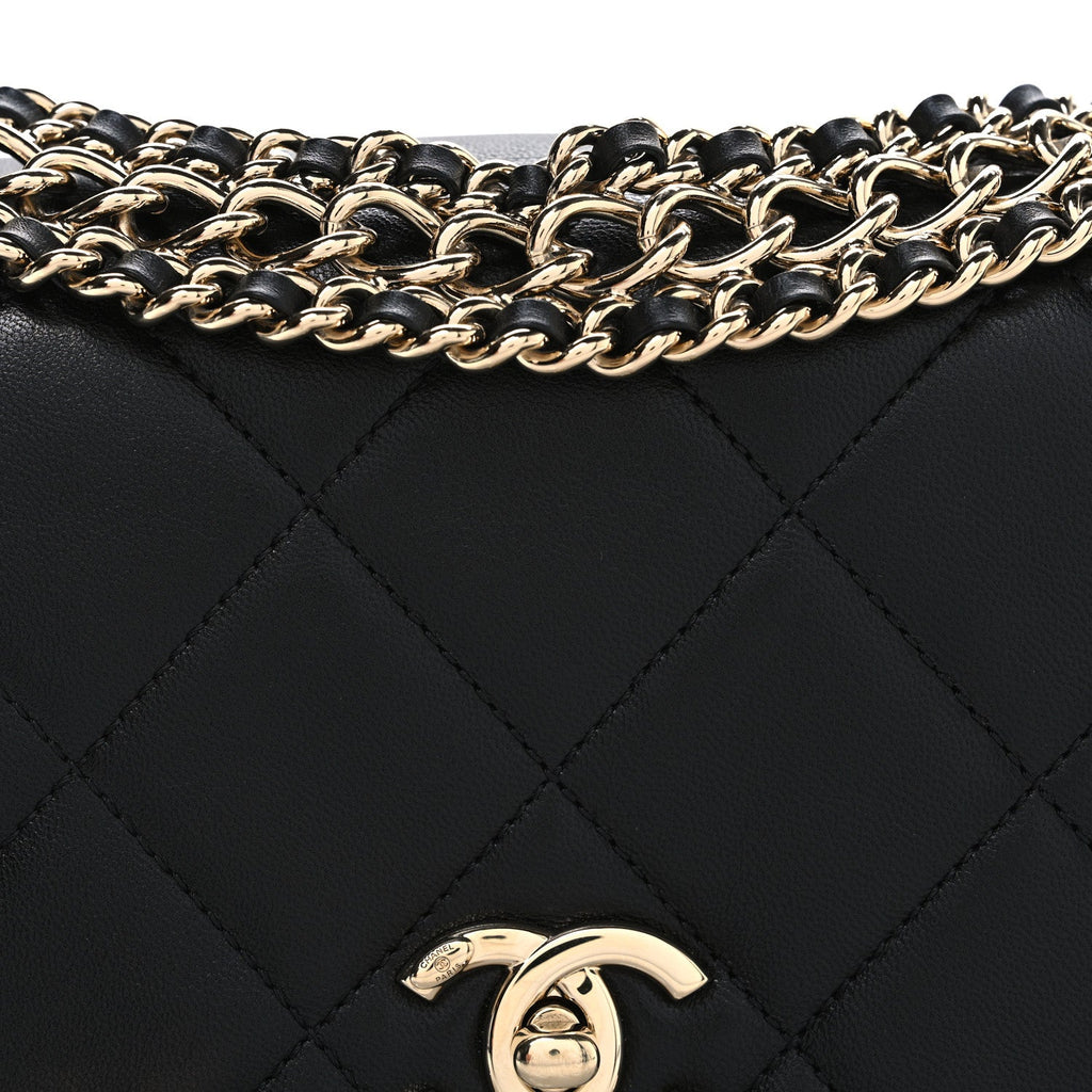 Chanel Lambskin Quilted Mini Chain Rows Flap Black