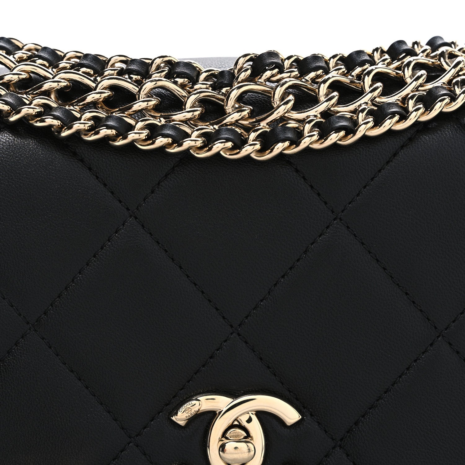 Chanel Lambskin Quilted Mini Chain Rows Flap Black