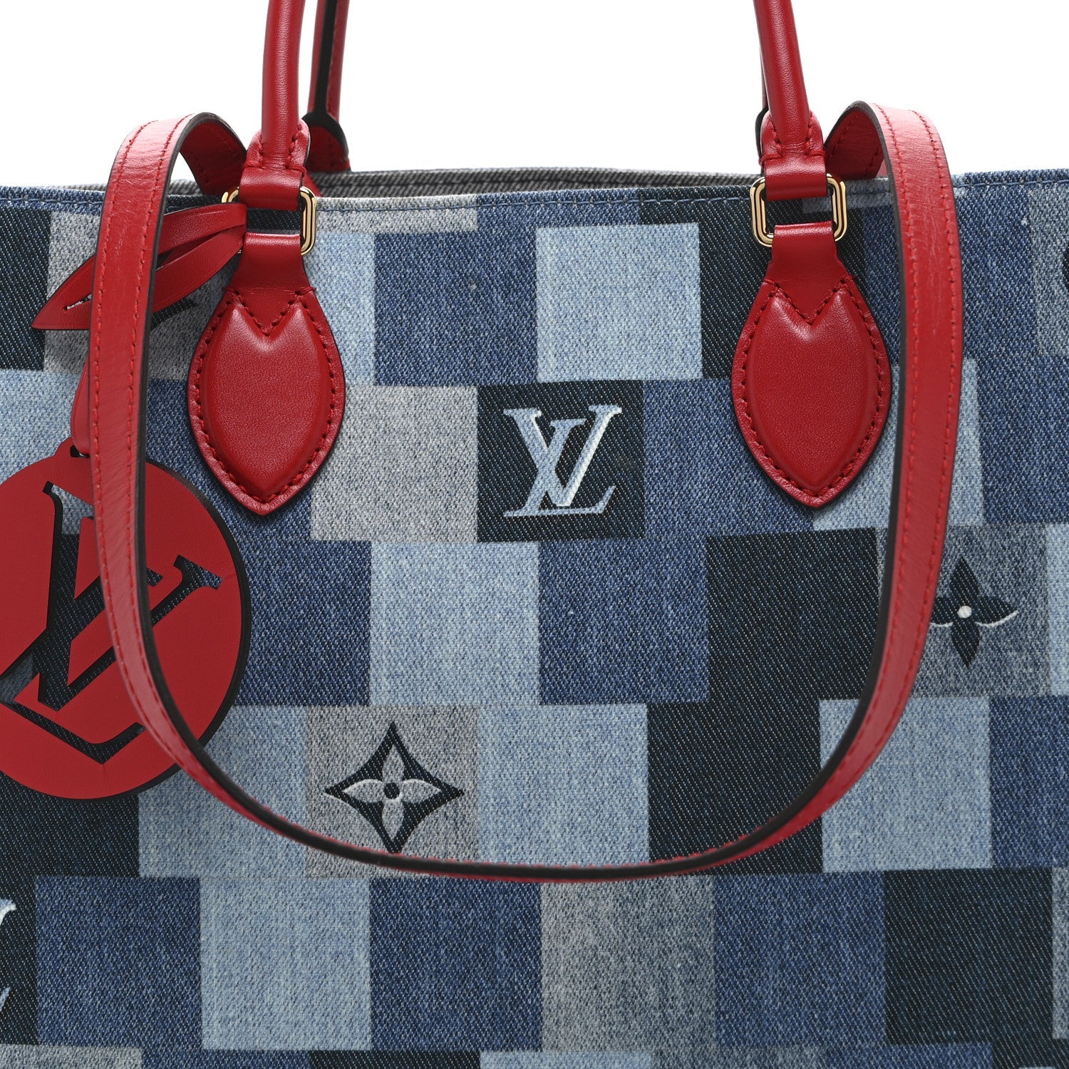 Louis Vuitton Denim Damier Monogram Onthego Blue Rouge