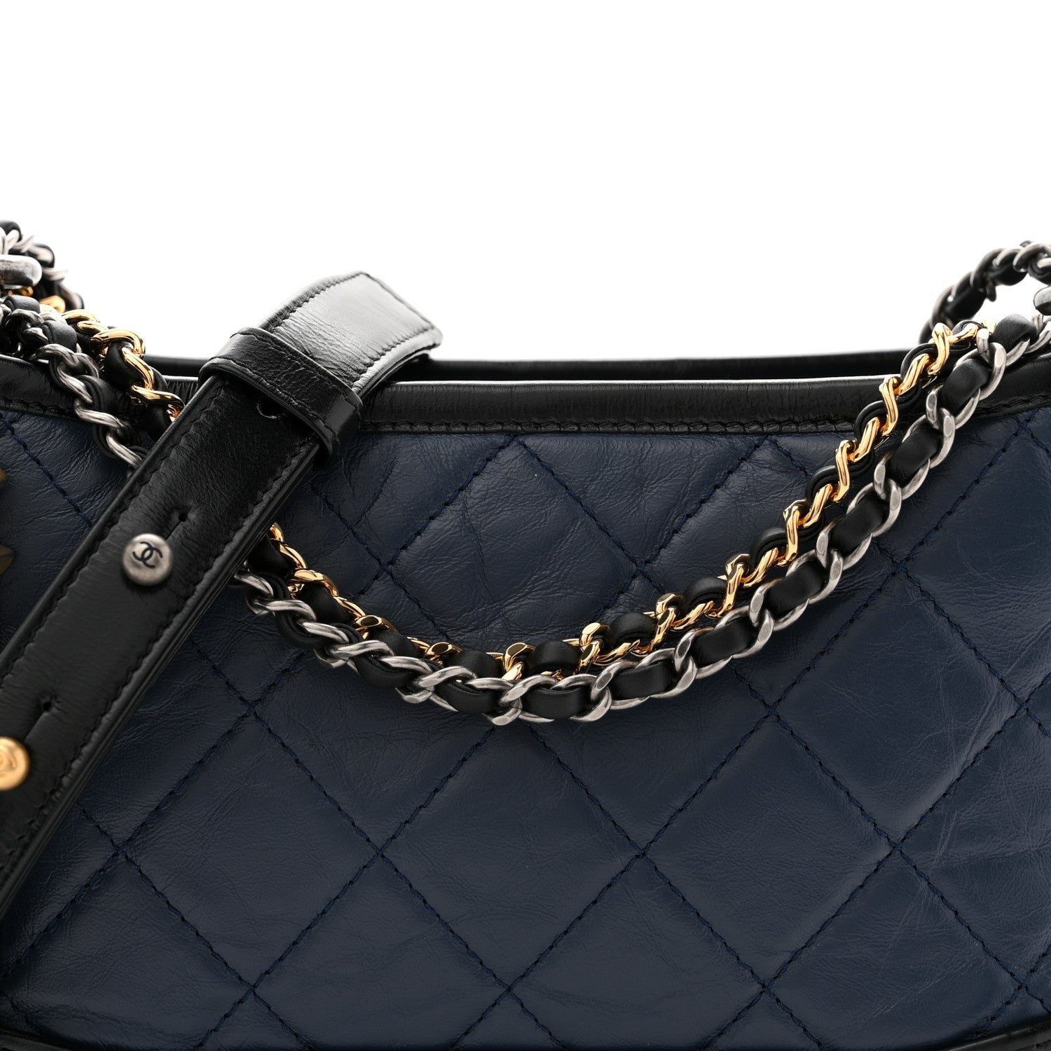 Chanel Aged Calfskin Quilted Small Gabrielle Hobo Navy Black