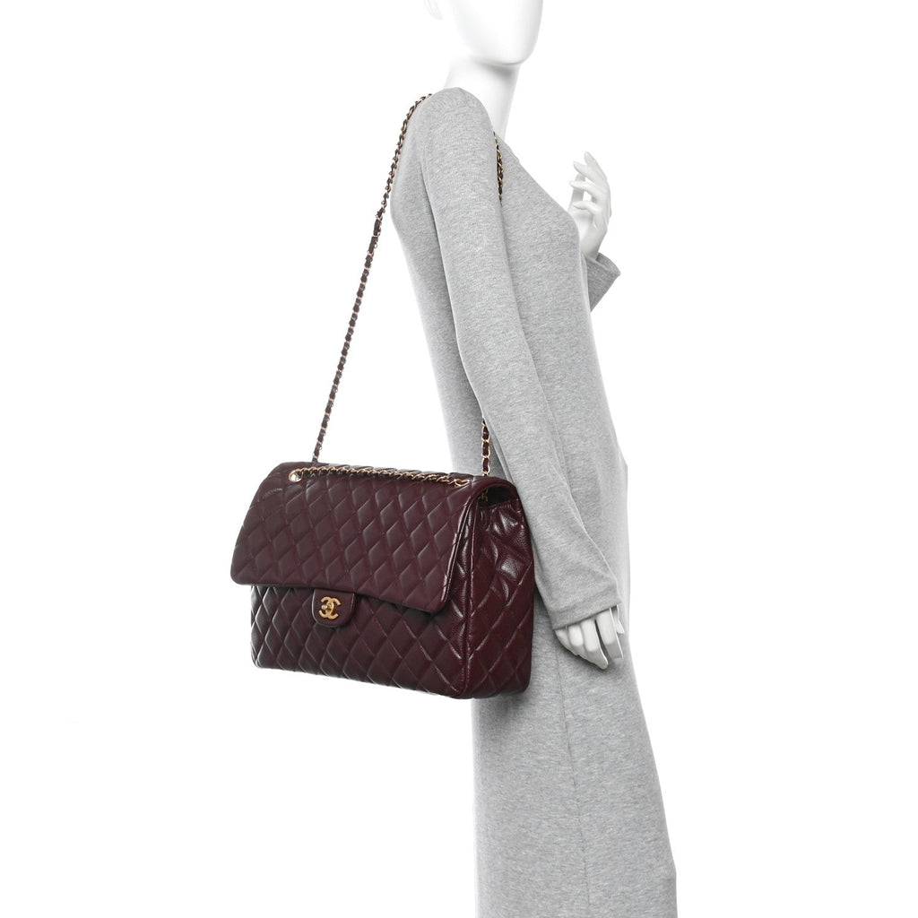 Chanel Grained Calfskin Quilted XXL Travel Flap Bag Burgundy