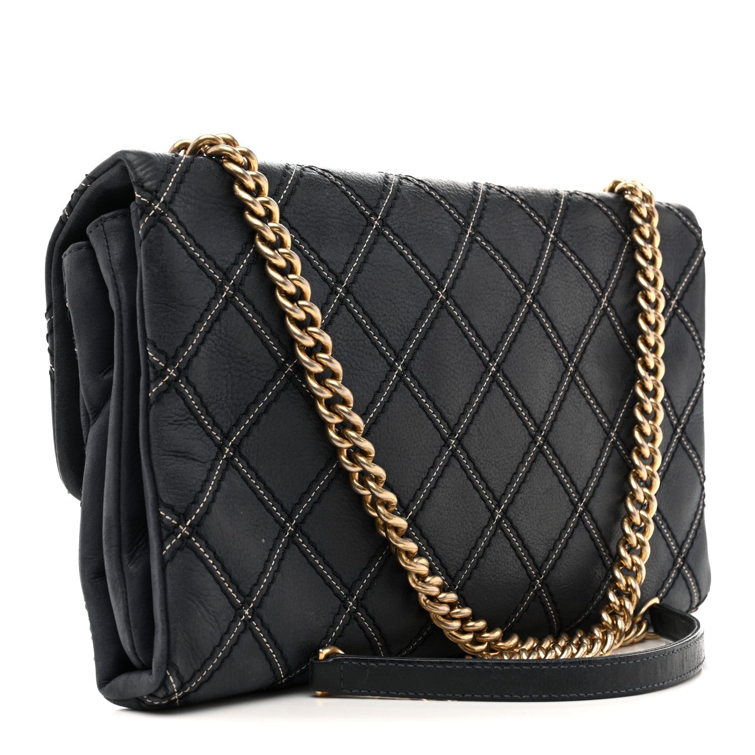 Chanel Iridescent Calfskin Triple Stitched Medium Flap Navy