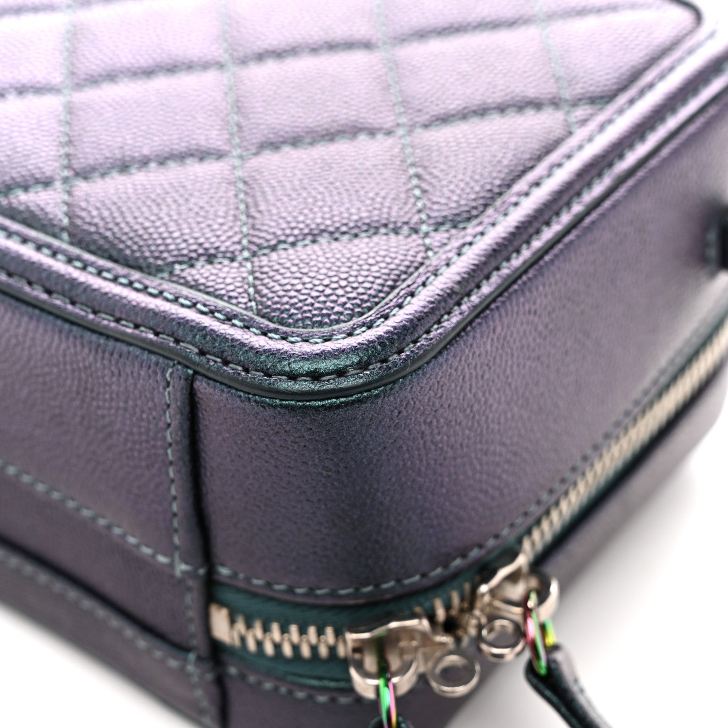 Chanel Iridescent Caviar Quilted Small CC Filigree Vanity Case Dark Turquoise