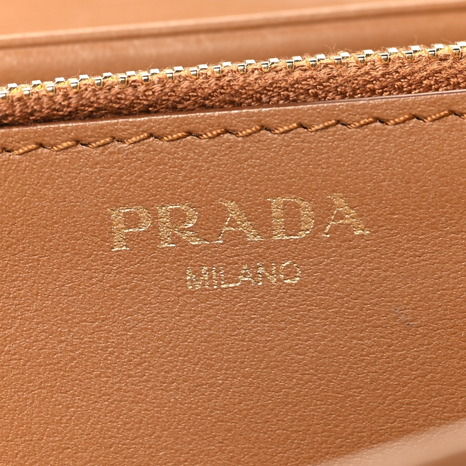 Prada Vitello Move Metal Oro Chain Wallet Caramel