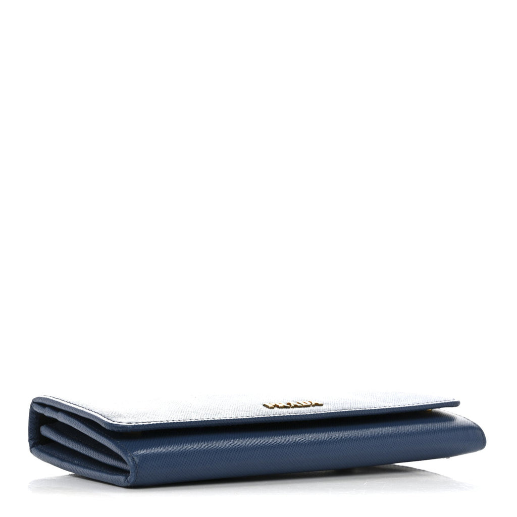 Prada Saffiano Bi-Color Metal Continental Flap Wallet Cobalto Black