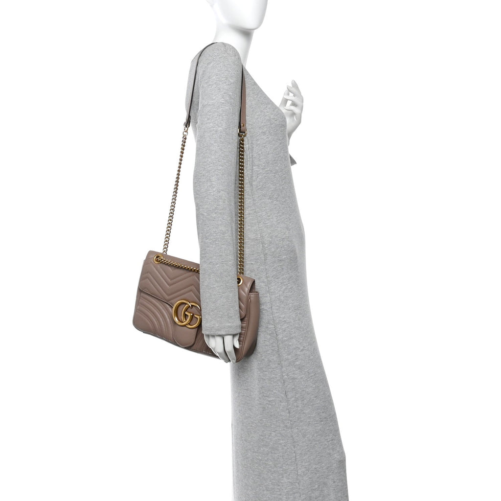 Gucci Calfskin Matelasse Medium GG Marmont Shoulder Bag Porcelain Rose