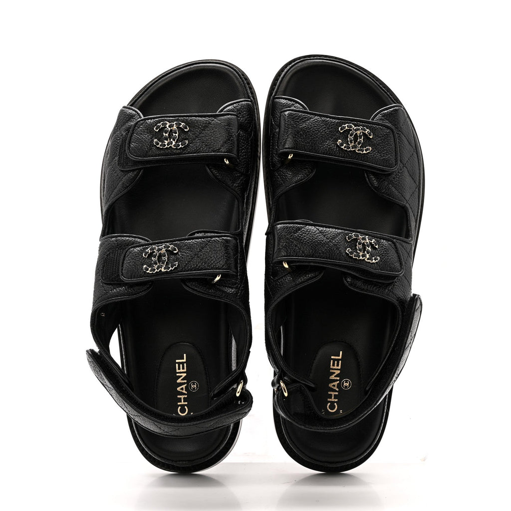 Grained Calfskin Velcro Dad Sandals 39.5 Black