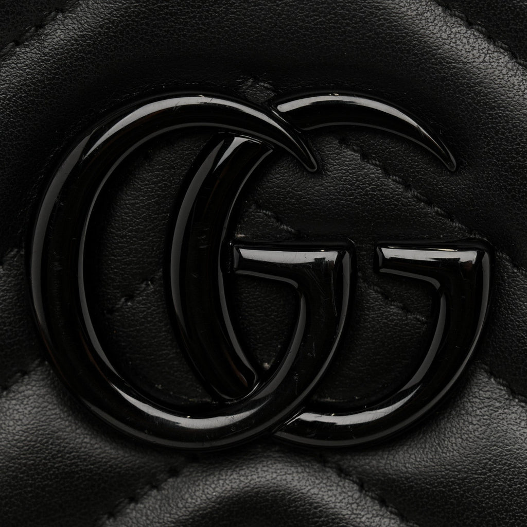 Gucci Calfskin Matelasse Monochrome Small GG Marmont Chain Shoulder Bag Black