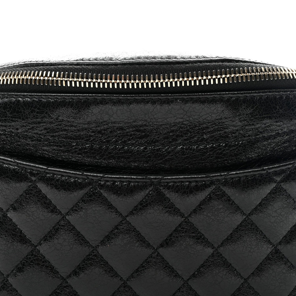 Chanel Crumpled Glazed Lambskin Quilted Waist Bag Fanny Pack Black