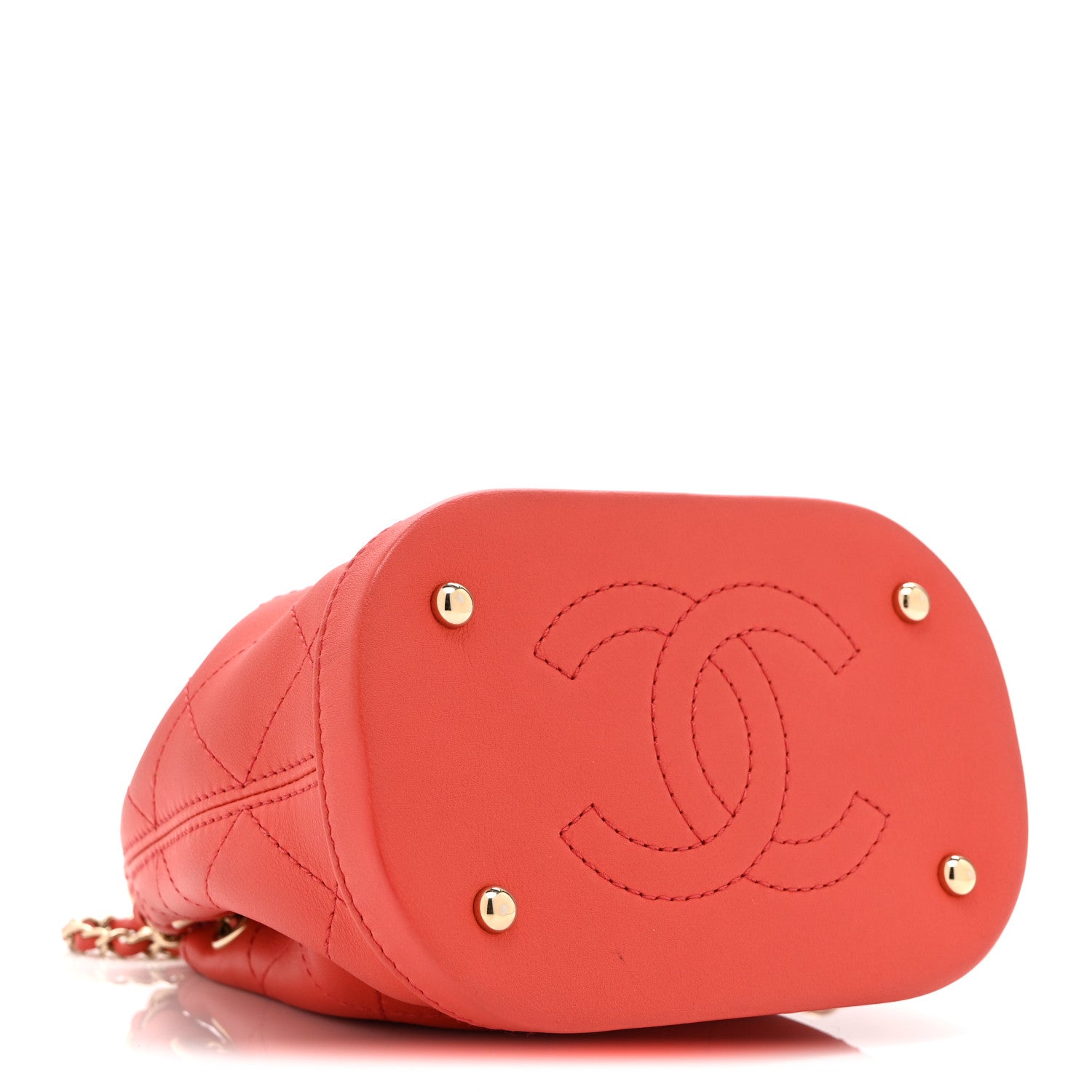 Chanel Calfskin Stitched Chain Bucket Bag Coral