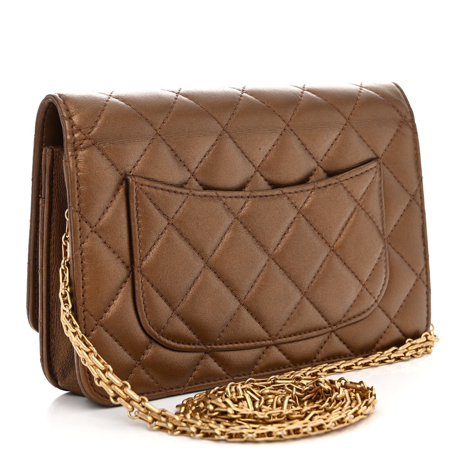 Chanel Metallic Calfskin Quilted 2.55 Reissue Wallet On Chain WOC Bronze