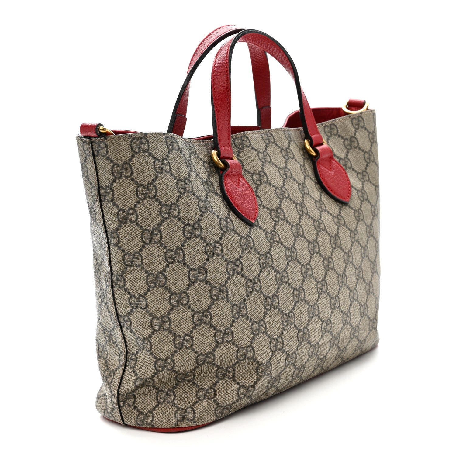 Gucci Soft GG Supreme Monogram Web Bosco Patch Small Crossbody Tote Beige Malva Hibiscus Red