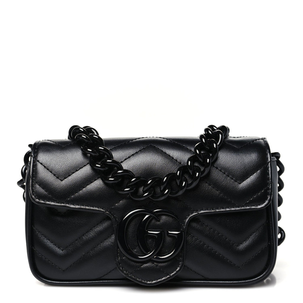 Gucci Calfskin Matelasse Monochrome GG Marmont Chain Belt Bag Black