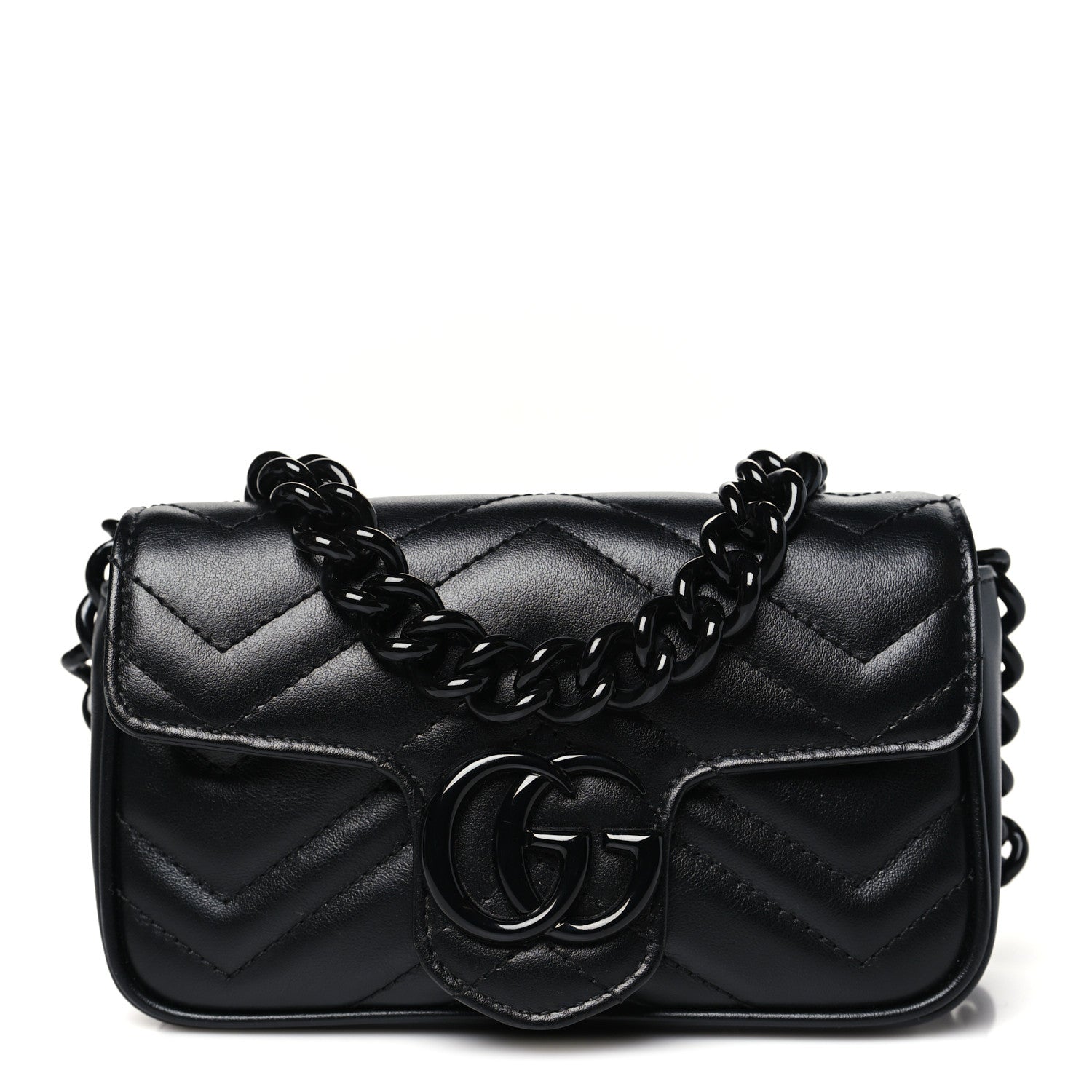 Gucci Calfskin Matelasse Monochrome GG Marmont Chain Belt Bag Black