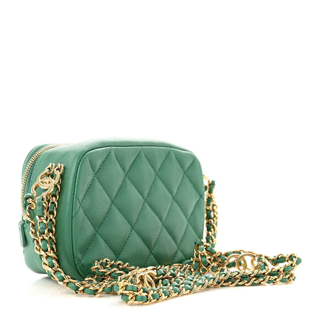 Chanel Caviar Quilted Mini CC You Camera Case Dark Green