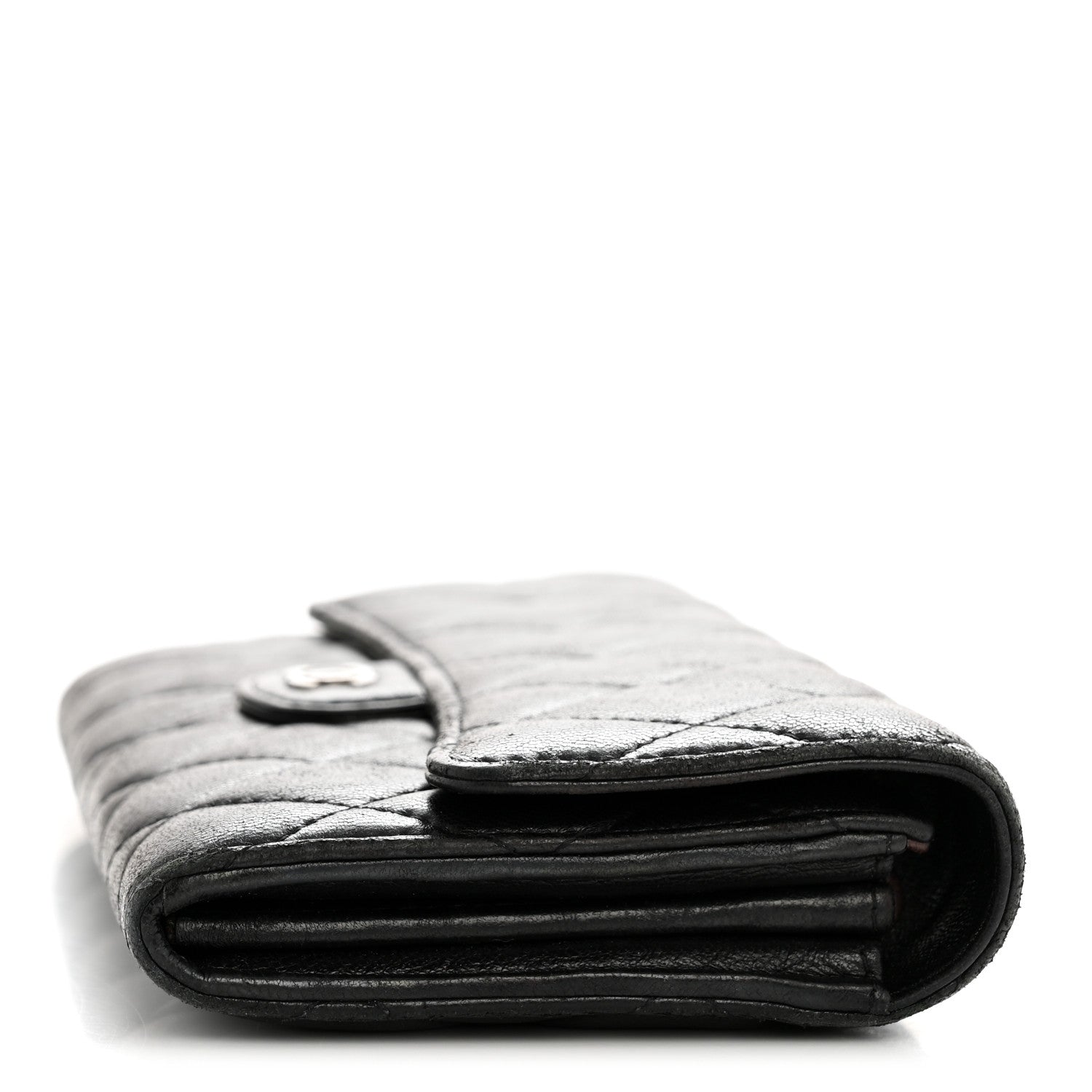 Lambskin Quilted Large Gusset Flap Wallet Black