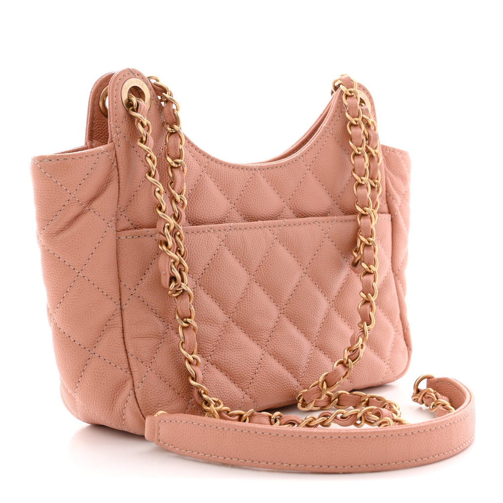 Chanel Caviar Quilted Small Wavy CC Hobo Coral
