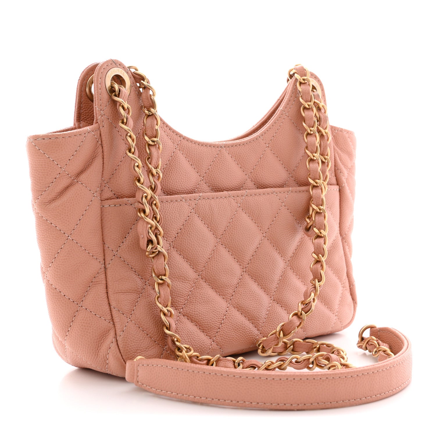 Chanel Caviar Quilted Small Wavy CC Hobo Coral