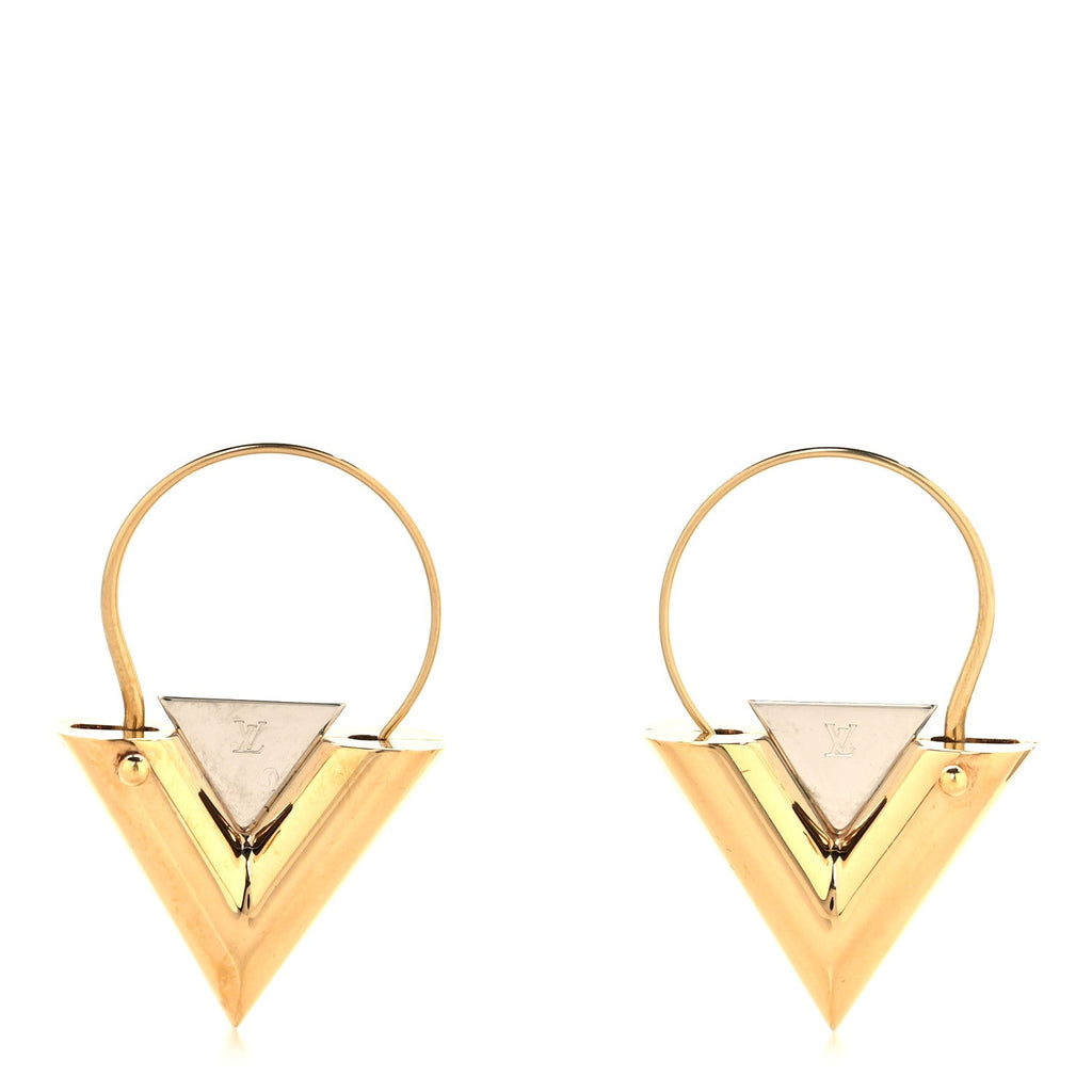 Louis Vuitton Metal V For Vuitton Earrings Gold Silver