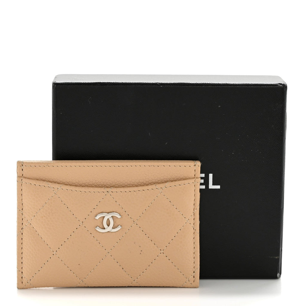 Caviar Quilted Card Holder Beige
