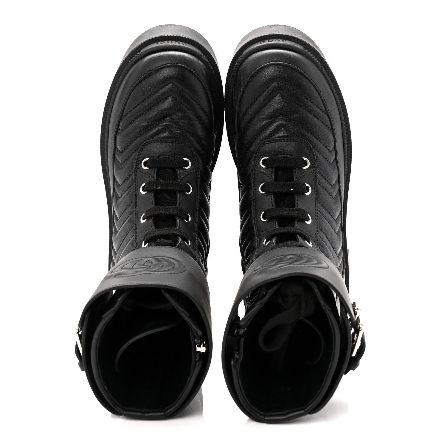 Gucci Nappa Frances GG Matelasse Platform Combat Boots 36 Black