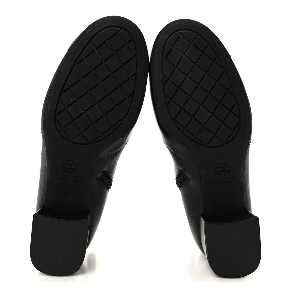 Chanel Stretch Lambskin Cap Toe CC Uniform Short Boots 38 Black