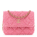 Chanel Tweed Quilted Flap Chain Waist Bag Pink
