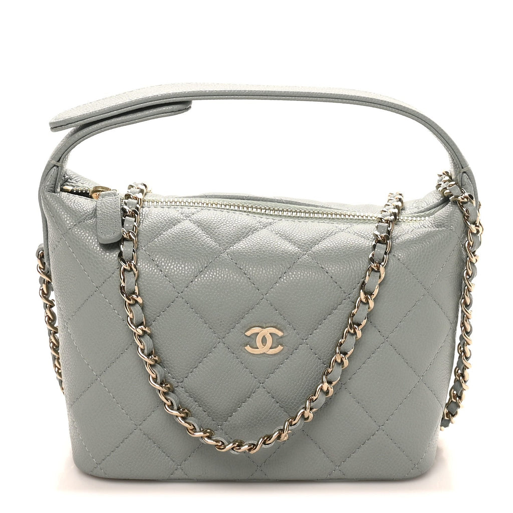 Chanel Caviar Quilted Hobo Clutch With Chain Light Green