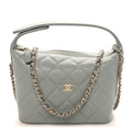 Chanel Caviar Quilted Hobo Clutch With Chain Light Green